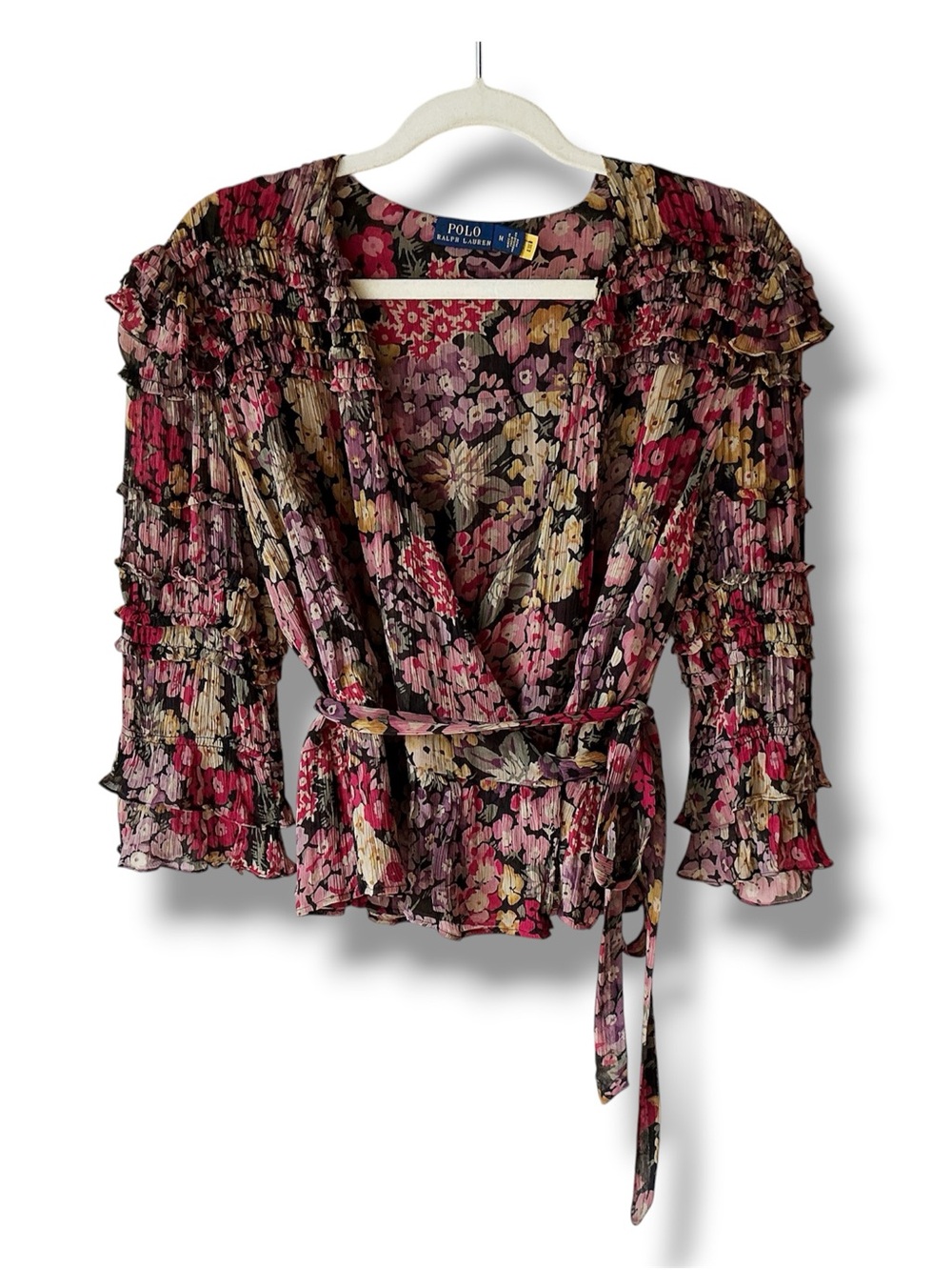 Polo Ralph Lauren Floral Wrap Peplum Blouse in Primrose Floral Size M - Picture 2 of 9